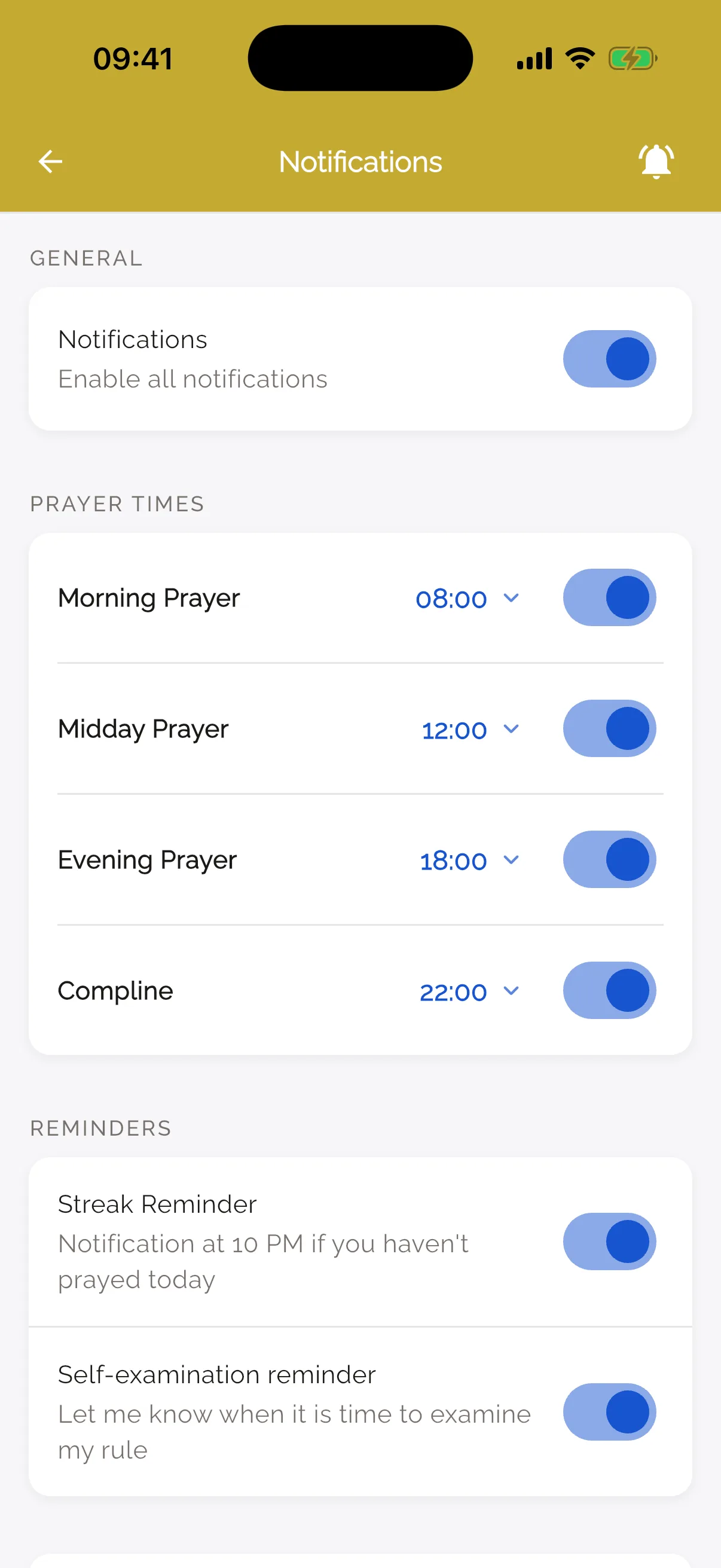 Reminders for each hour of prayer