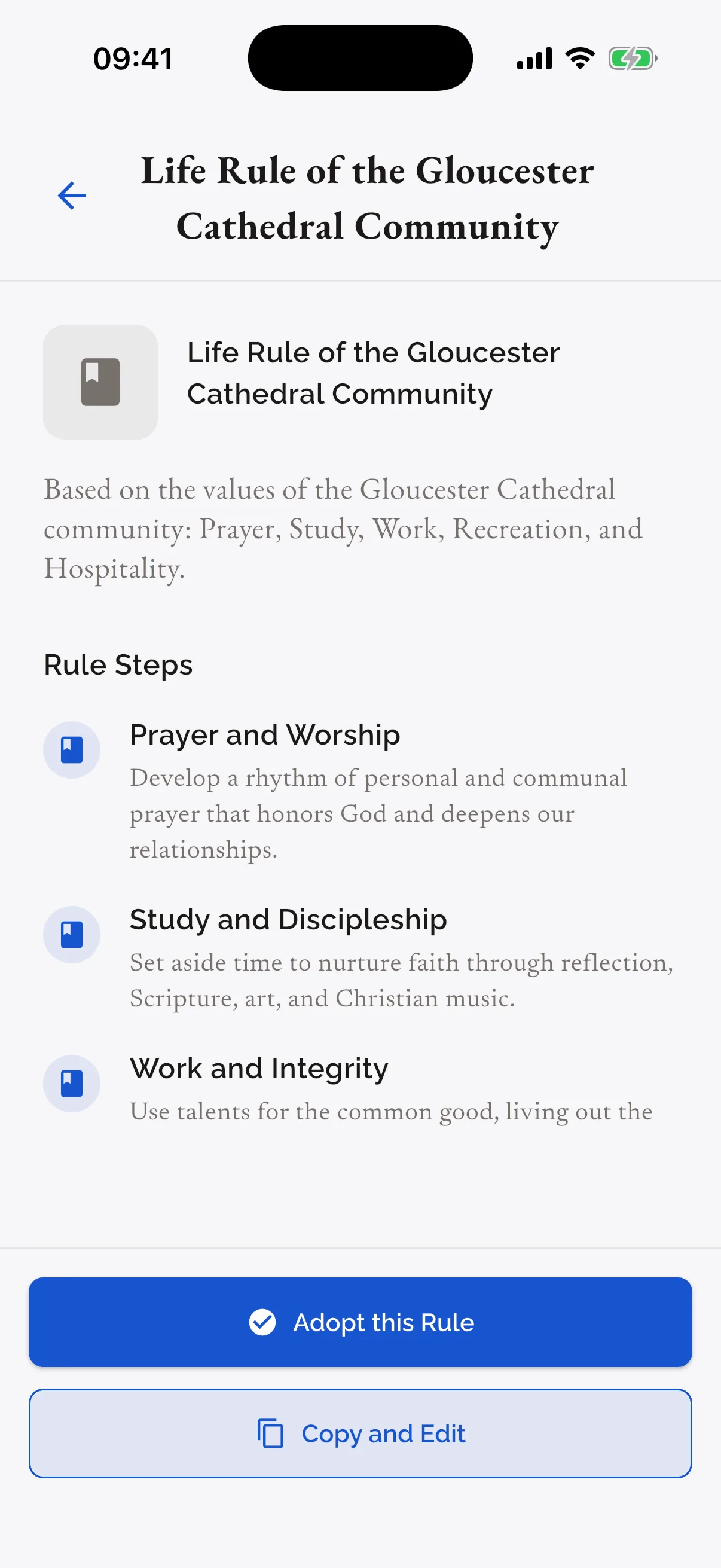 A Rule of Life with practices for the week