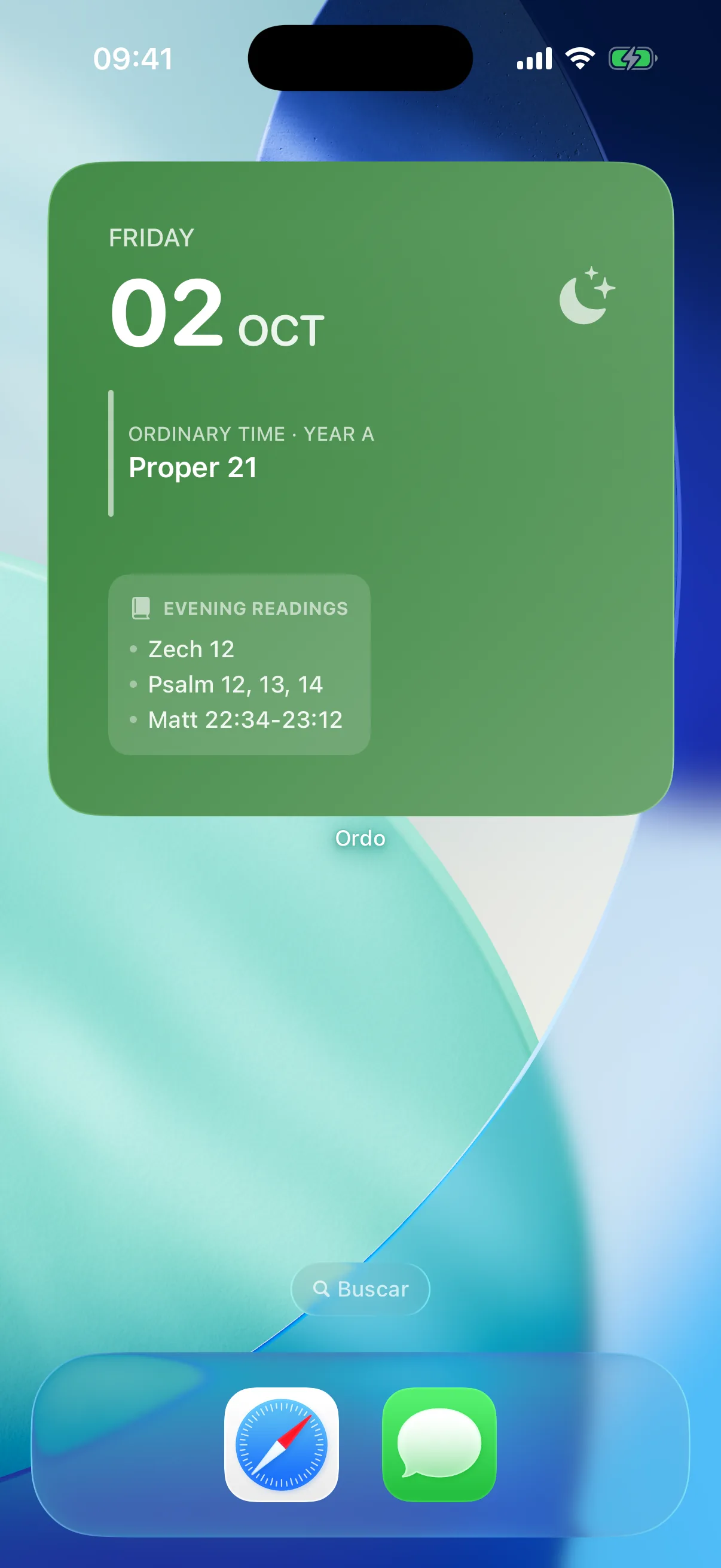Home screen widget with the liturgical day and readings